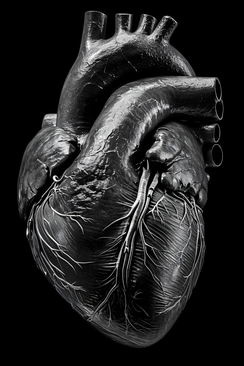 black and white pictures of heart human organ black background --v 6 picture