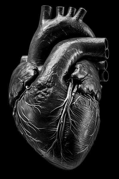 black and white pictures of heart human organ black background --v 6