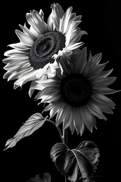 black and white pictures of sunflowers
