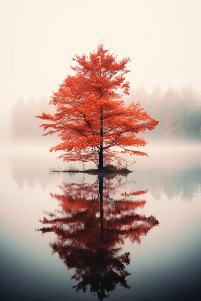 Ethereal mist blankets the tranquil lake picture