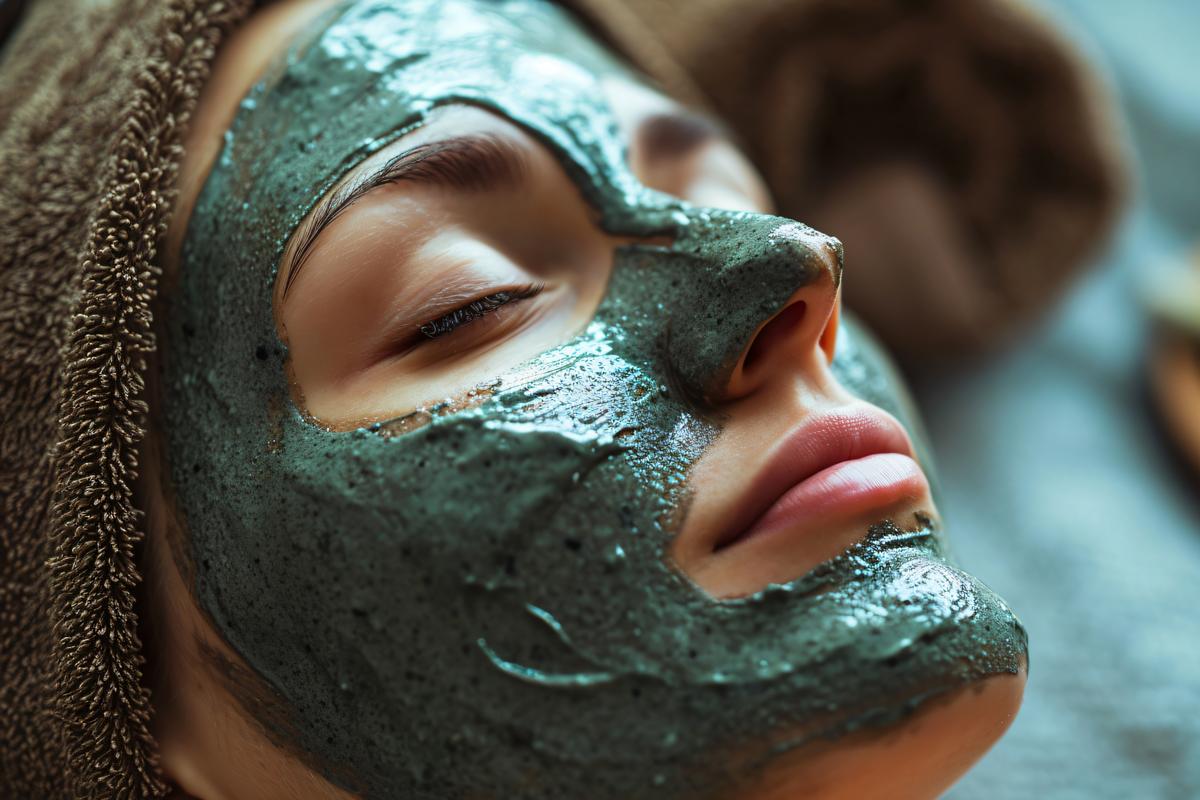 macro Spa clay mask on a woman s face --v 6 picture