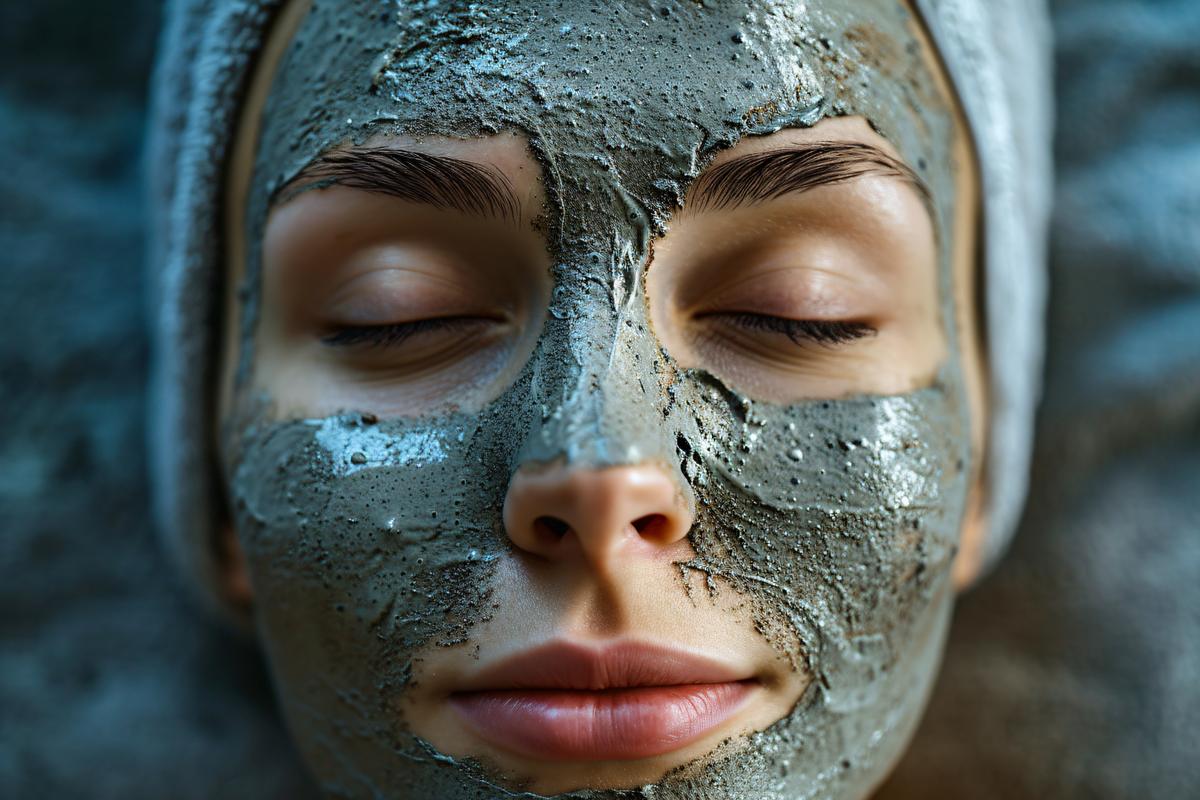 macro Spa clay mask on a woman s face --v 6 picture