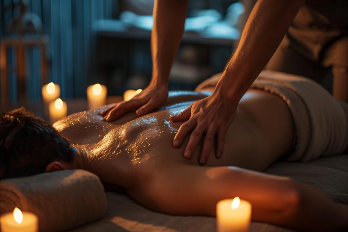 Man having massage on back in the spa salon picture