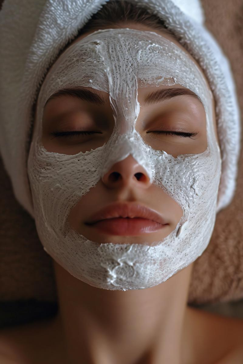 mid face macro Spa white cream mask on a woman s face --v 6 picture