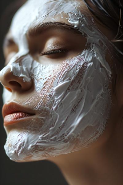 mid face macro Spa white cream mask on a woman s face --v 6