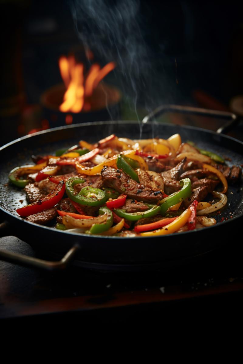 Sizzling fajitas on a hotplate picture