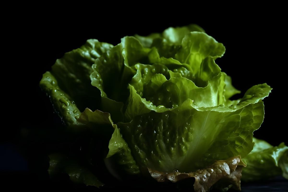 organic fresh lettuce, macro close-up, black background, realism, hd, 35mm photograph, sharp, sharpened, 8k picture