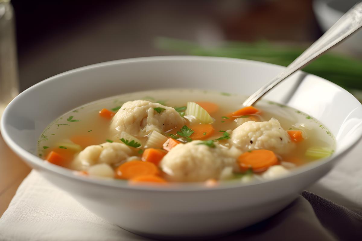 A bowl of hearty chicken and dumpling soup, close-up, white background, realism, hd, 35mm photograph, sharp, sharpened, 8k picture