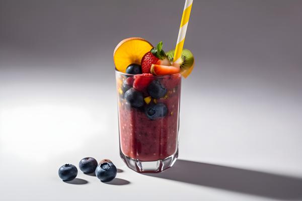 A refreshing fruit smoothie in a glass with a straw, close-up, white background, realism, hd, 35mm photograph, sharp, sharpened, 8k