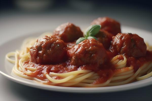 A plate of spaghetti and meatballs with tomato sauce, close-up, white background, realism, hd, 35mm photograph, sharp, sharpened, 8k